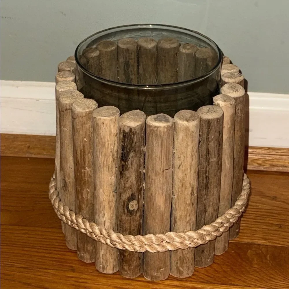 Rustic Wooden Candle Holder with Glass Insert